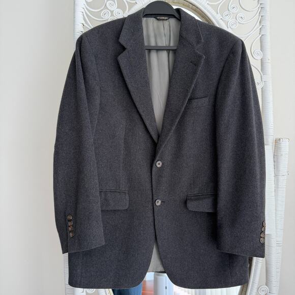 100% Cashmere Sport Coat Mens 38R Gray Flannel Blazer Jacket Tailored Luxury